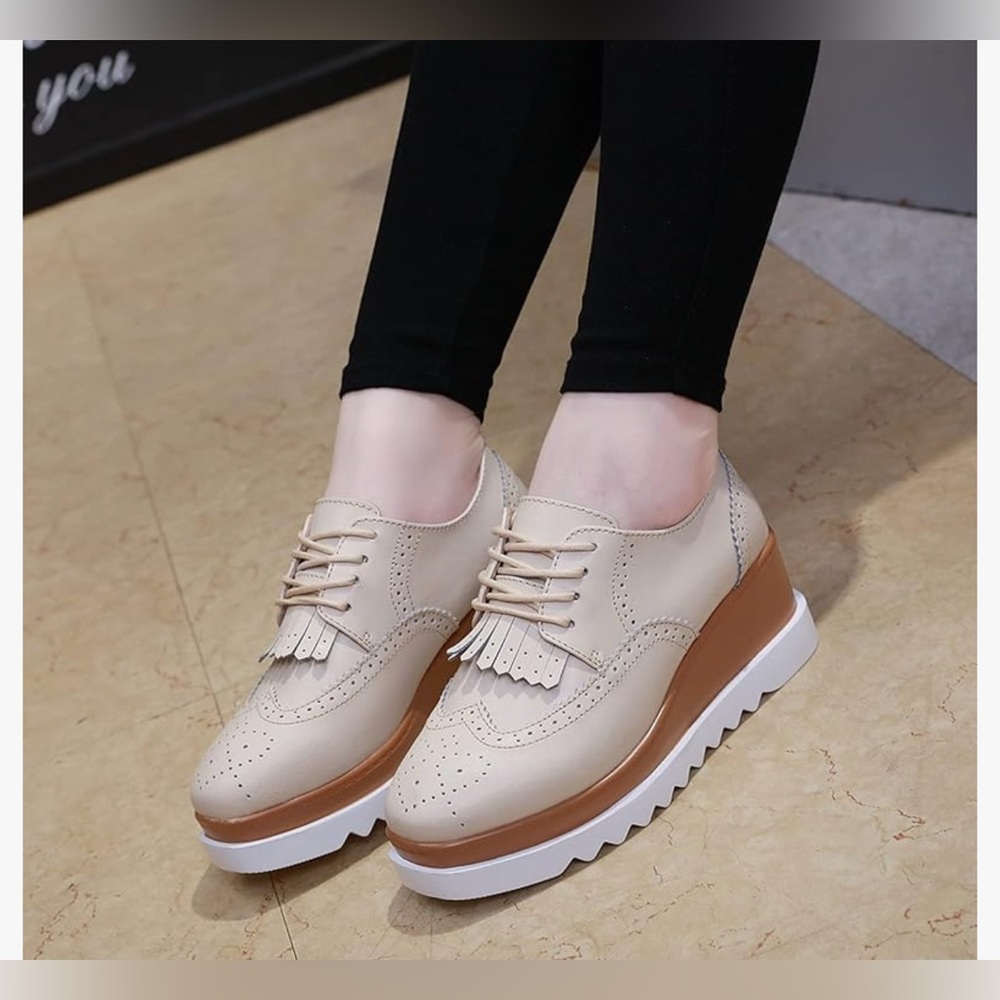 Women's Fashion Tassels Square-Toe Lace-up Platform Wedge Shoes